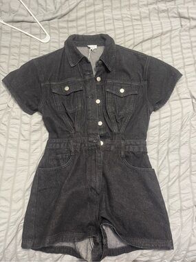 Le Lis Black Denim Short Sleeve Romper